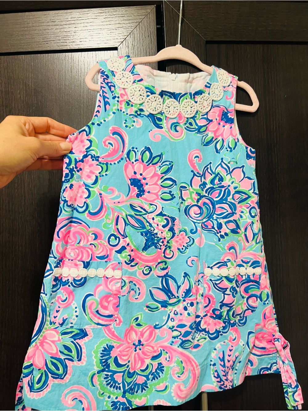 Lilly Pulitzer Girls Sleeveless Floral A-Line Dress in Aqua, Pink, Navy